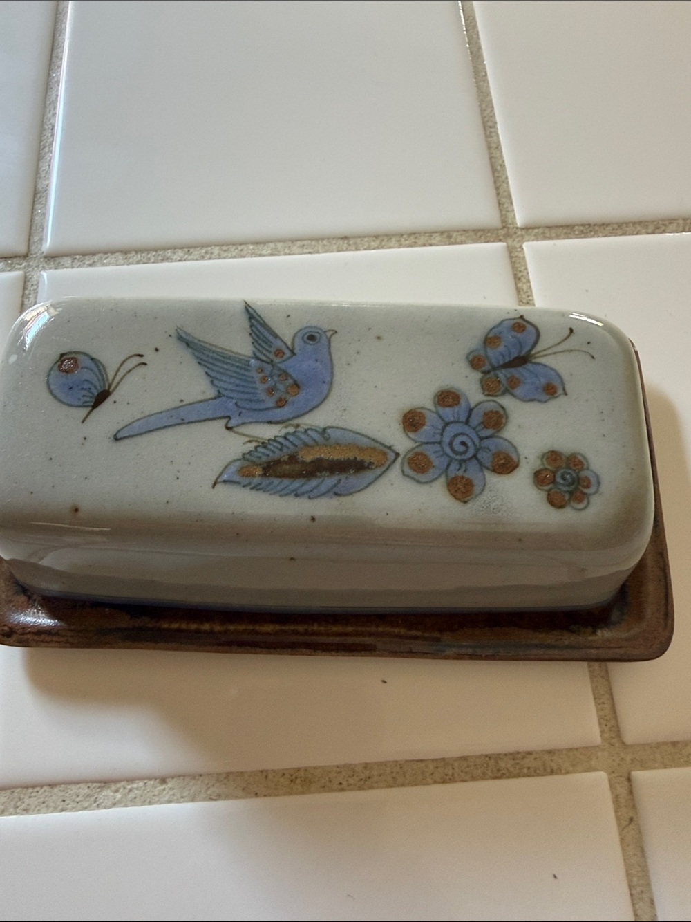 Ken Edwards Mexican TONALA POTTERY El Palomar BUTTER DISH  🐈‍⬛